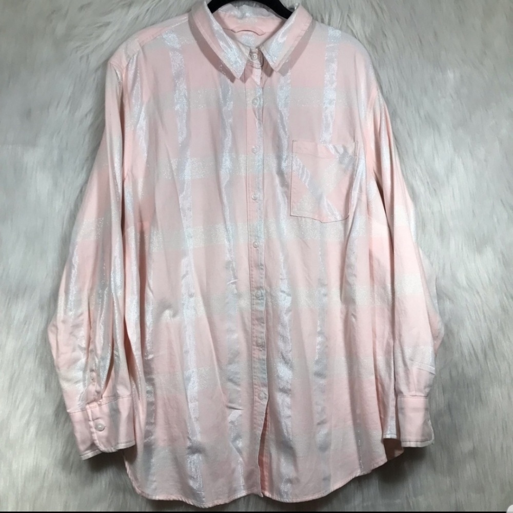 Ava & viv 2X pink & metallic plaid button-down